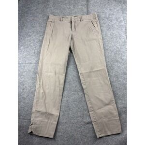 Vince Khaki Pants Womens 10 Beige Cotton Chino Mid Rise Tapered Tulip Hem Classy